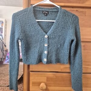 Art Class Teal Button-Up Girl's Cropped Sweater Cardigan Size 7/8
